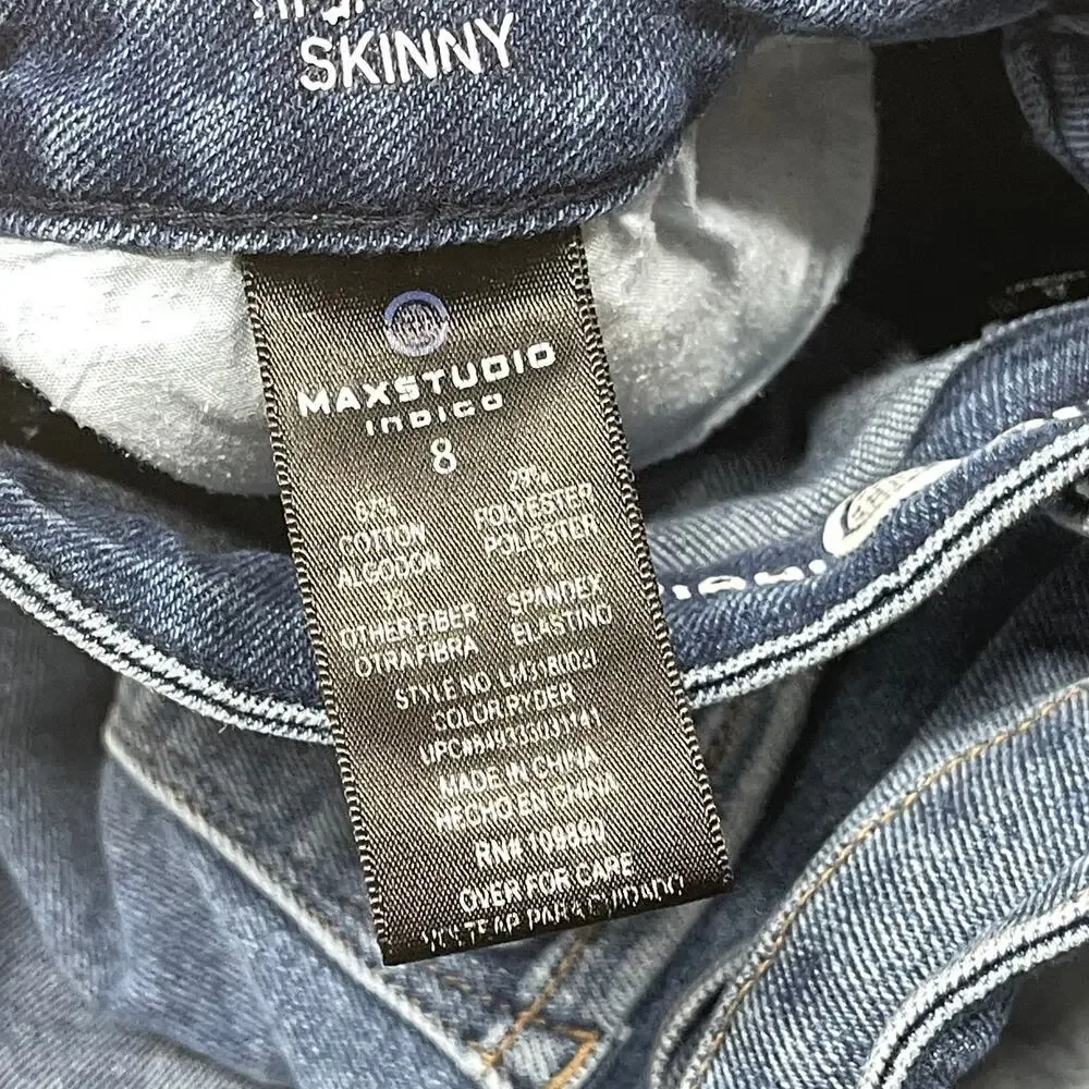 Max Studio Indigo Women 8 Dark Wash Skinny Jeans Denim Pocket Zip Blue Regular